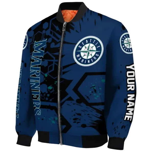 personalized seattle mariners hexagon cluster navy blue black bomber jacket best selling