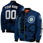 personalized seattle mariners hexagon cluster navy blue black bomber jacket best selling