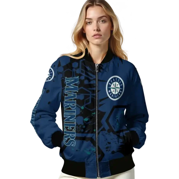 personalized seattle mariners hexagon cluster navy blue black bomber jacket latest model