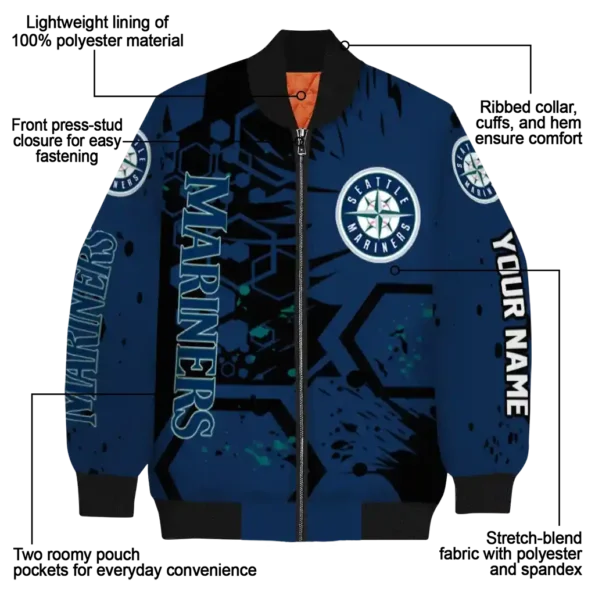 personalized seattle mariners hexagon cluster navy blue black bomber jacket new arrival