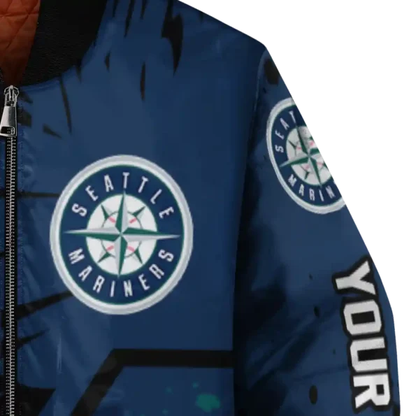 personalized seattle mariners hexagon cluster navy blue black bomber jacket premium grade
