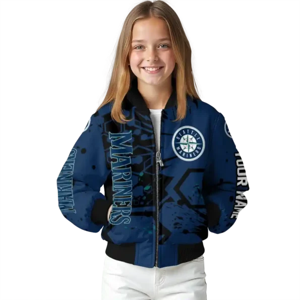 personalized seattle mariners hexagon cluster navy blue black bomber jacket top rated