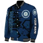 personalized seattle mariners hexagon cluster navy blue black varsity jacket best selling