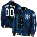 personalized seattle mariners hexagon cluster navy blue black varsity jacket best selling