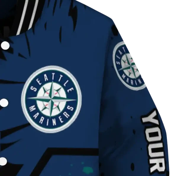 personalized seattle mariners hexagon cluster navy blue black varsity jacket premium grade