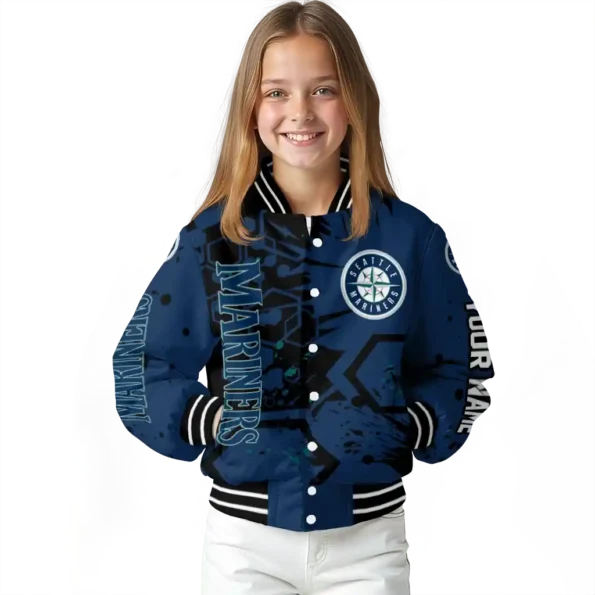 personalized seattle mariners hexagon cluster navy blue black varsity jacket top rated