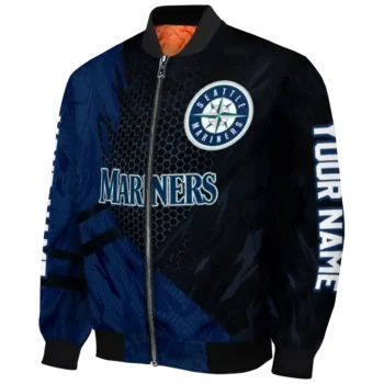 personalized seattle mariners hexagon mesh navy blue black bomber jacket best selling