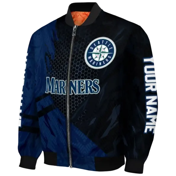 personalized seattle mariners hexagon mesh navy blue black bomber jacket best selling