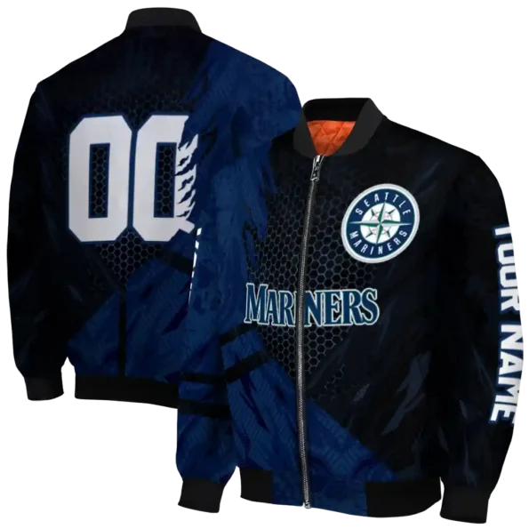 personalized seattle mariners hexagon mesh navy blue black bomber jacket fashion forward