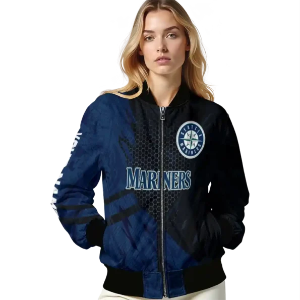 personalized seattle mariners hexagon mesh navy blue black bomber jacket latest model