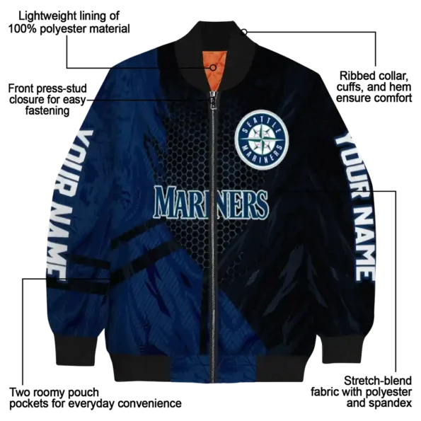 personalized seattle mariners hexagon mesh navy blue black bomber jacket new arrival