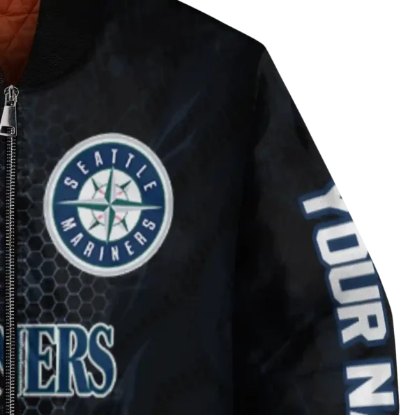 personalized seattle mariners hexagon mesh navy blue black bomber jacket premium grade