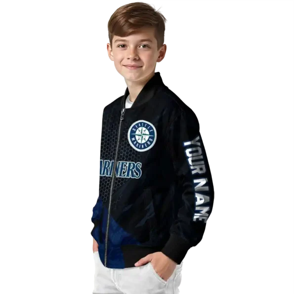 personalized seattle mariners hexagon mesh navy blue black bomber jacket trendy