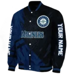 personalized seattle mariners hexagon mesh navy blue black varsity jacket best selling