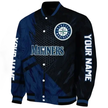 personalized seattle mariners hexagon mesh navy blue black varsity jacket best selling