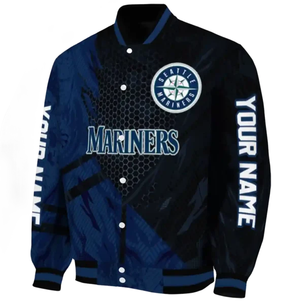 personalized seattle mariners hexagon mesh navy blue black varsity jacket best selling