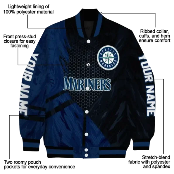 personalized seattle mariners hexagon mesh navy blue black varsity jacket new arrival