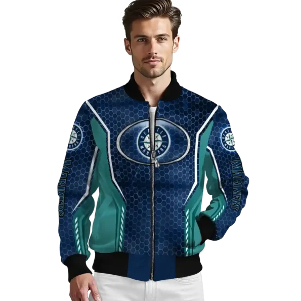personalized seattle mariners power plate navy blue bomber jacket high quality