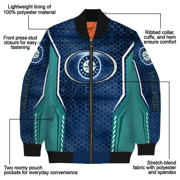 personalized seattle mariners power plate navy blue bomber jacket new arrival