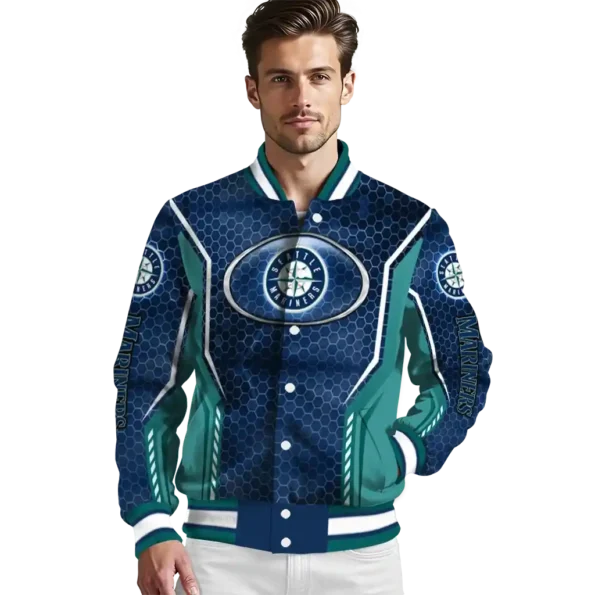 personalized seattle mariners power plate navy blue varsity jacket high quality