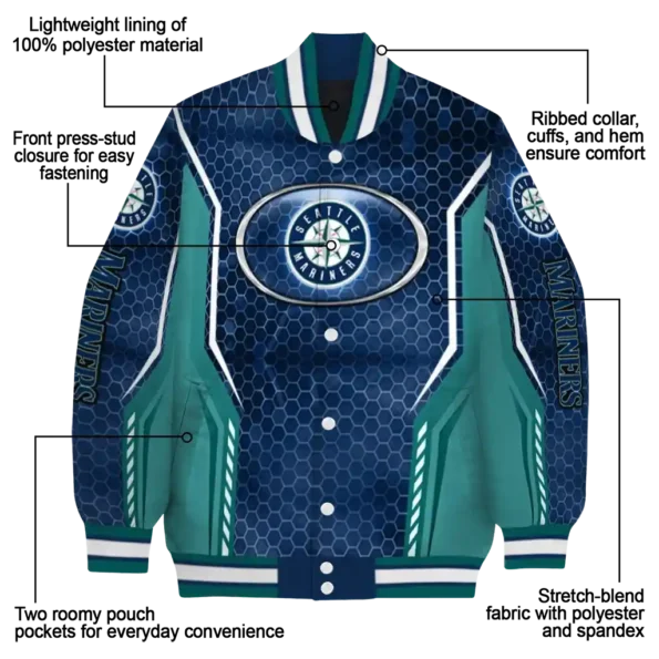 personalized seattle mariners power plate navy blue varsity jacket new arrival