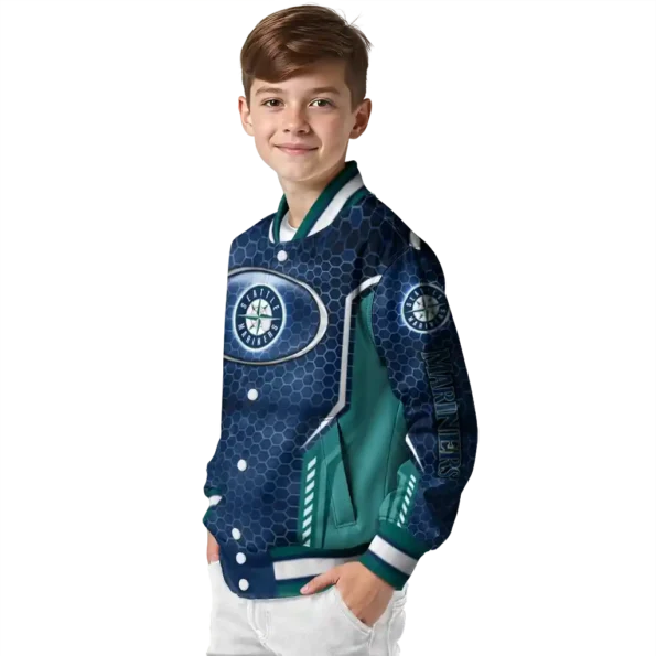personalized seattle mariners power plate navy blue varsity jacket trendy