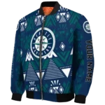personalized seattle mariners pyramid shapes navy blue bomber jacket best selling