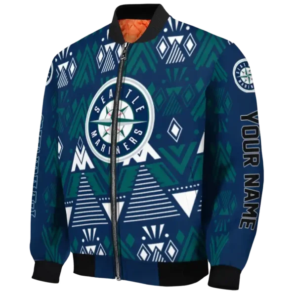 personalized seattle mariners pyramid shapes navy blue bomber jacket best selling