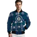 personalized seattle mariners pyramid shapes navy blue bomber jacket best selling