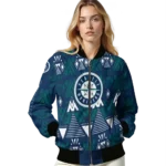 personalized seattle mariners pyramid shapes navy blue bomber jacket best selling