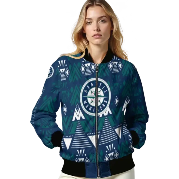 personalized seattle mariners pyramid shapes navy blue bomber jacket latest model