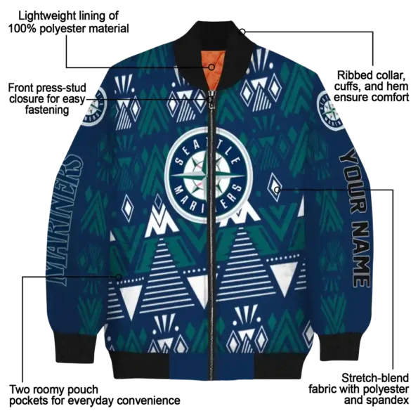 personalized seattle mariners pyramid shapes navy blue bomber jacket new arrival