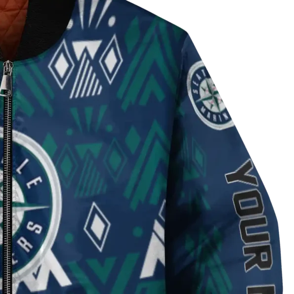personalized seattle mariners pyramid shapes navy blue bomber jacket premium grade