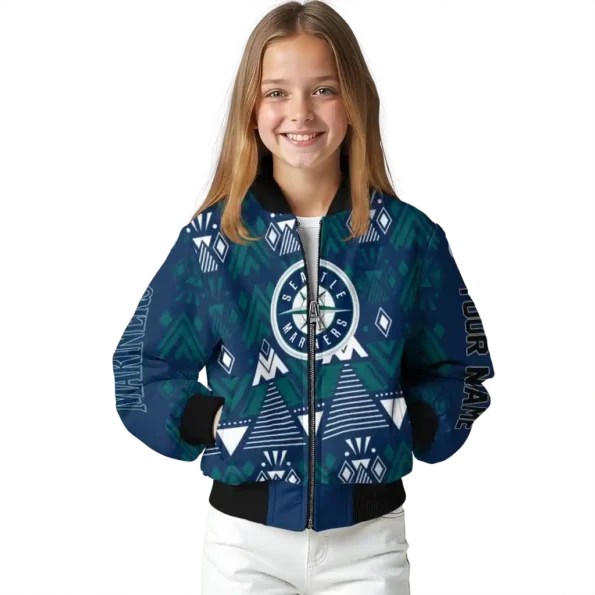 personalized seattle mariners pyramid shapes navy blue bomber jacket top rated