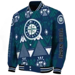 personalized seattle mariners pyramid shapes navy blue varsity jacket best selling