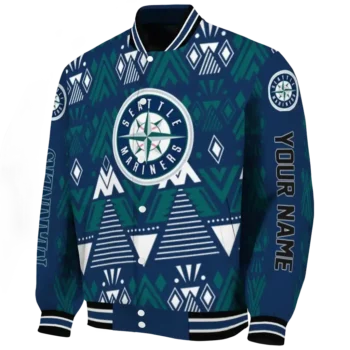 personalized seattle mariners pyramid shapes navy blue varsity jacket best selling