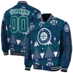 personalized seattle mariners pyramid shapes navy blue varsity jacket best selling