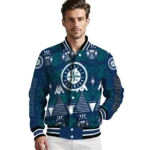 personalized seattle mariners pyramid shapes navy blue varsity jacket best selling