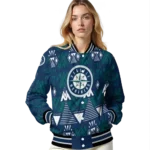 personalized seattle mariners pyramid shapes navy blue varsity jacket best selling