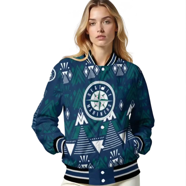 personalized seattle mariners pyramid shapes navy blue varsity jacket latest model