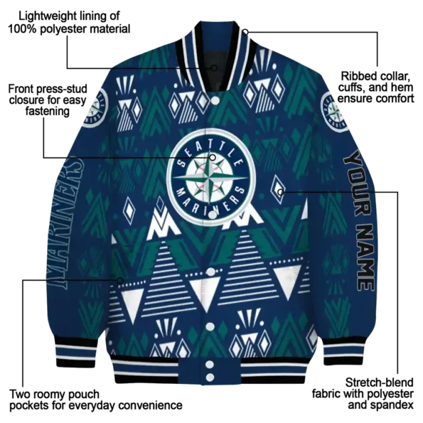 personalized seattle mariners pyramid shapes navy blue varsity jacket new arrival