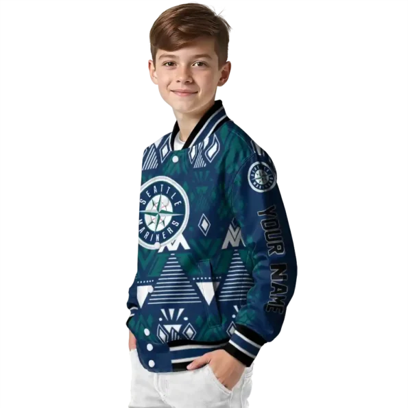 personalized seattle mariners pyramid shapes navy blue varsity jacket trendy