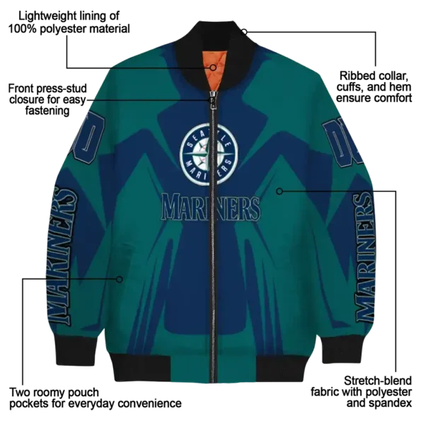 personalized seattle mariners spider mark navy blue teal crocs bomber jacket new arrival