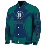 personalized seattle mariners spider mark navy blue teal crocs varsity jacket best selling