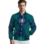 personalized seattle mariners spider mark navy blue teal crocs varsity jacket best selling
