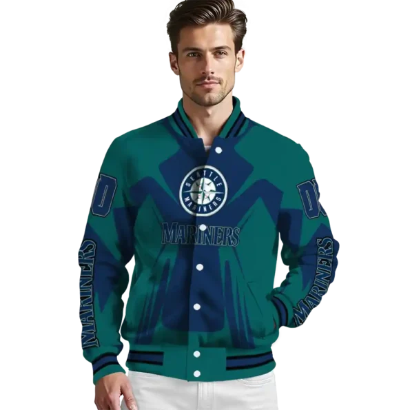 personalized seattle mariners spider mark navy blue teal crocs varsity jacket high quality