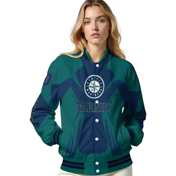 personalized seattle mariners spider mark navy blue teal crocs varsity jacket latest model