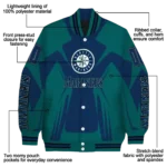 personalized seattle mariners spider mark navy blue teal crocs varsity jacket best selling
