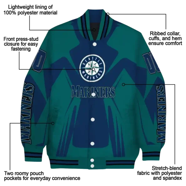 personalized seattle mariners spider mark navy blue teal crocs varsity jacket new arrival