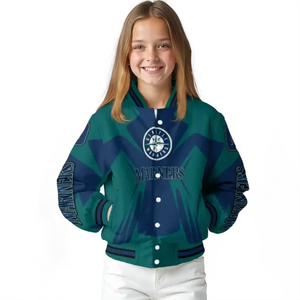personalized seattle mariners spider mark navy blue teal crocs varsity jacket top rated